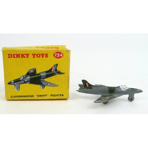 759A - A Dinky Toys 734 Supermarine Swift Fighter jet plane produced 1955 – 1962, gray and olive camouflage... 