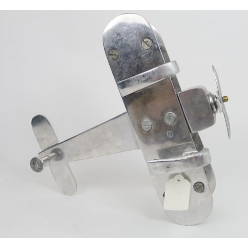 779A - An Aluminium Art Deco Style sea bi plane with movable propellers, wingspan 28cm