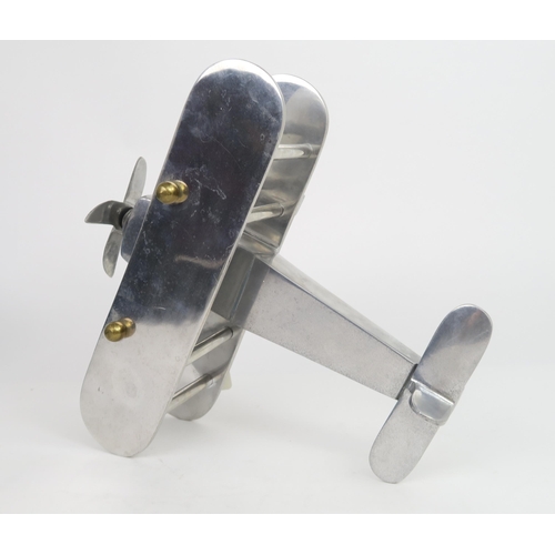 779A - An Aluminium Art Deco Style sea bi plane with movable propellers, wingspan 28cm