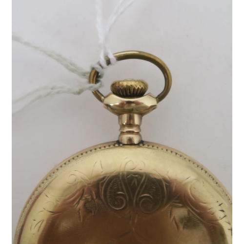 779C - A gold plated Waltham pocket watch. Open face with cream dial, black Arabic numerals, with the minut... 