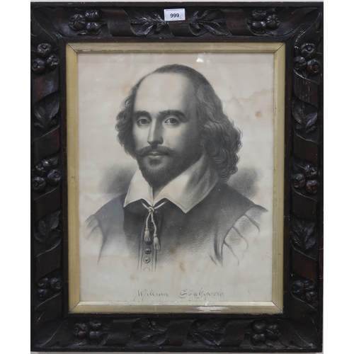 999 - AFTER GEORGE MORLAND Cottagers, engraving, and William Shakespeare within carved oak frame (2)... 