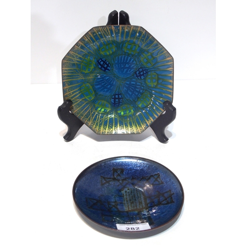 282 - An Anne-Marie Davidson enamel on copper dish together with a Bjorn Engo Norwegian enamel on cop... 