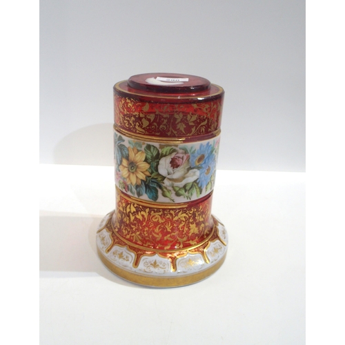 290 - A Bohemian glass stand/vase decorated with a band of flowers and gilt decoration