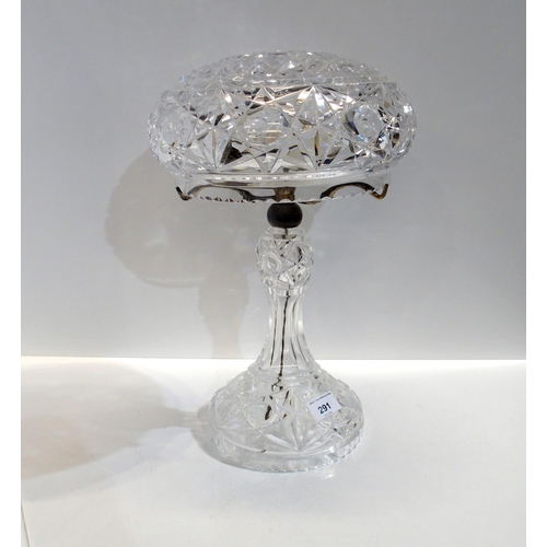 291 - A cut glass table lamp with mushroom shade