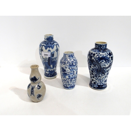 299 - Four assorted Chinese blue and white vases