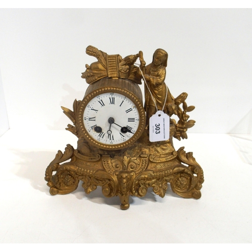 303 - A French gilt metal mantle clock, the movement stamped Barbot with Japy Freres 1855 expedition medal... 