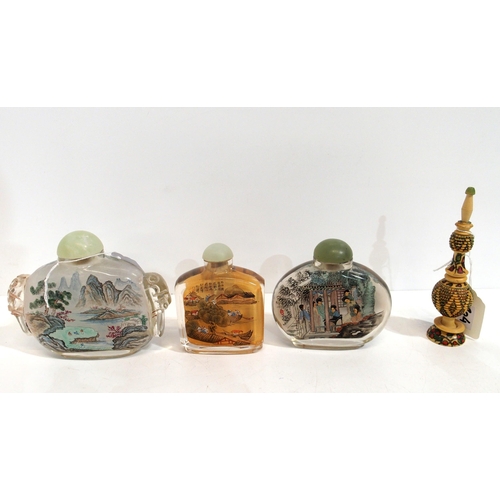 304 - A collection of internally painted snuff bottles and other examples