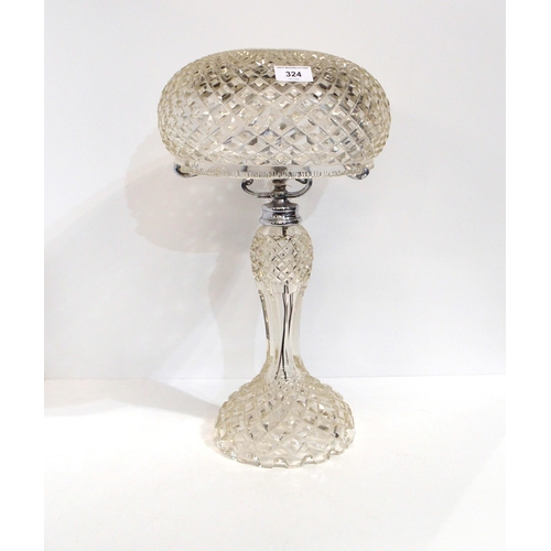 324 - A cut glass table lamp with mushroom shade