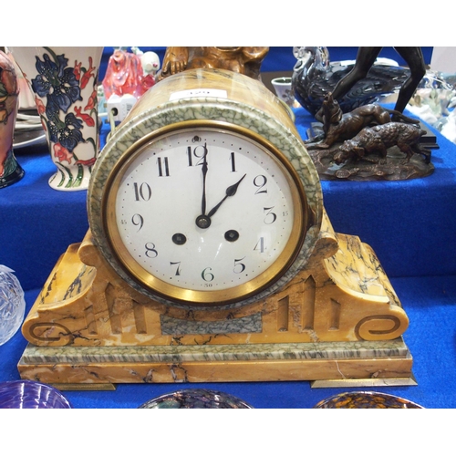 329 - A French alabaster mantle clock, the dial with Arabic numerals