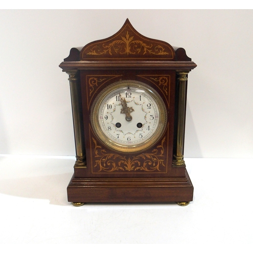 347 - An Edwardian inlaid mantle clock