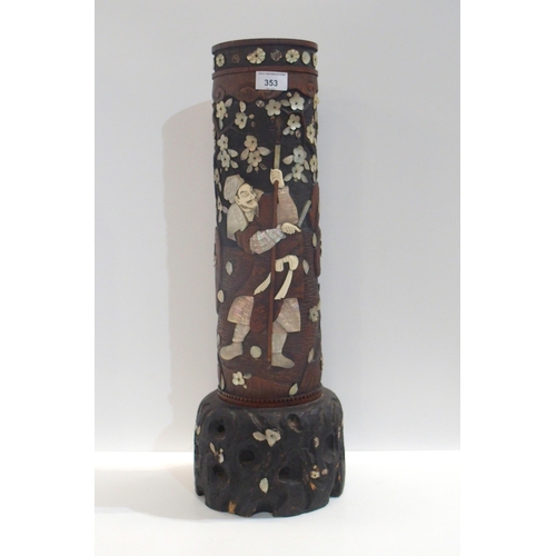 353 - A mother of pearl and bone inlaid bamboo stick stand