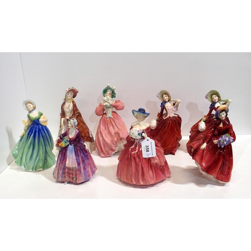 358 - Eight assorted Royal Doulton figures including Lilac Time, Genevieve, two Autumn Breezes, The Paisle... 