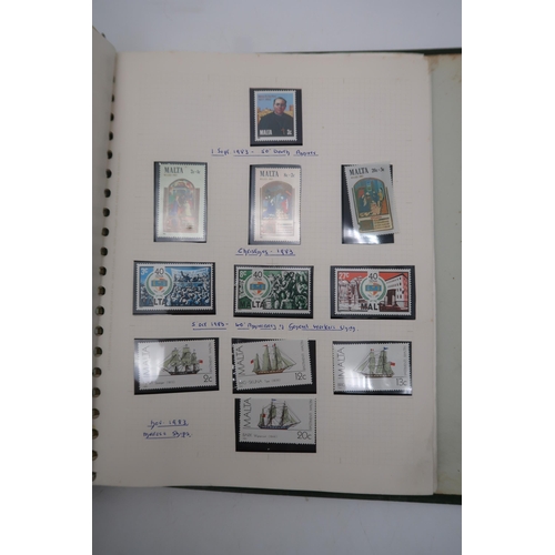 658 - Collection of Malta in SG ring 22 album, various Edward VII, George V heads, 1970 onwards mainly min... 