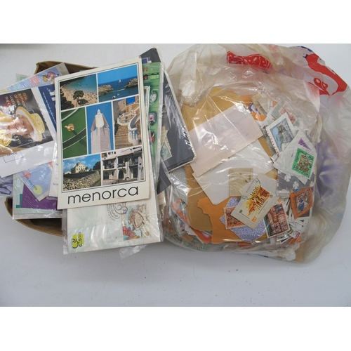 676 - Large box with stamps on pieces, various mint, remainders etc.