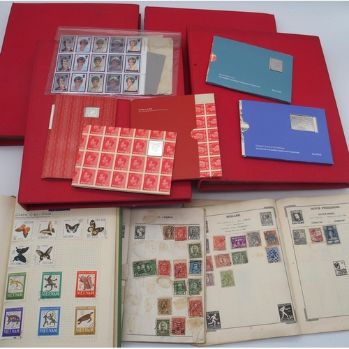 679 - A collection of British and international stamps, including five various hallmarked silver ingot 