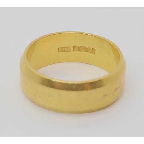 688 - Three 18ct gold wedding rings, sizes (wide) J1/2, P and M1/2, weight together 12.2gms