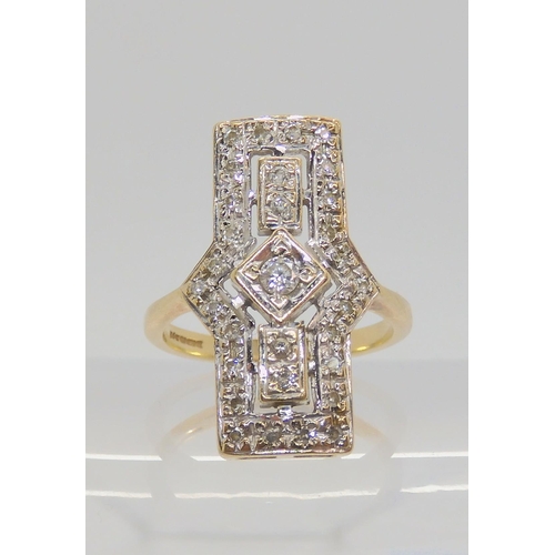 689 - A 9ct gold diamond set plaque ring. Set with estimated approx 0.40cts of brilliant cut diamonds, siz... 