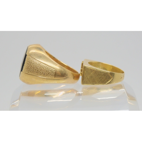 708 - A 14k gold Masonic signet ring, size Q, together with a further 14k gold signet ring, size K, weight... 