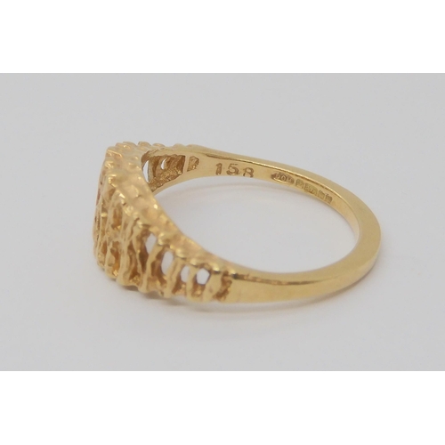 716 - An 18ct gold wedding ring, size N, weight 2.4gms, and three 9ct gold rings, wedding ring size O1/2, ... 