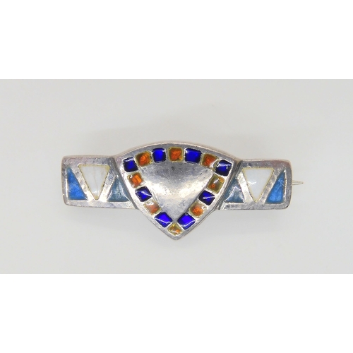 744 - An Arts & Crafts silver & enamel brooch, makers mark WHH for William Hair Haselar, length 2.... 