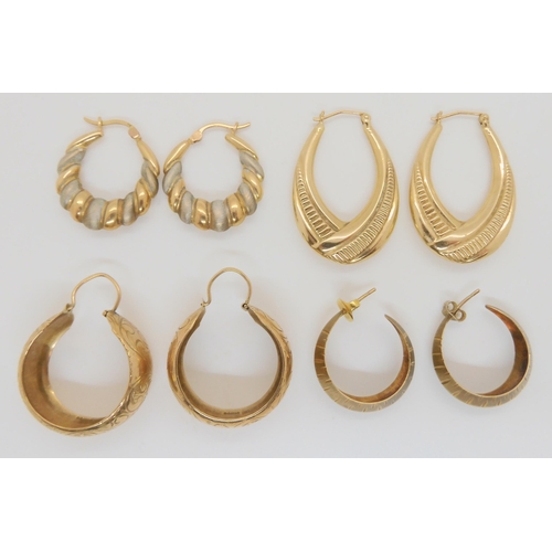 751 - Four pairs of 9ct gold creole and hoop earrings, weight together 14.8gms