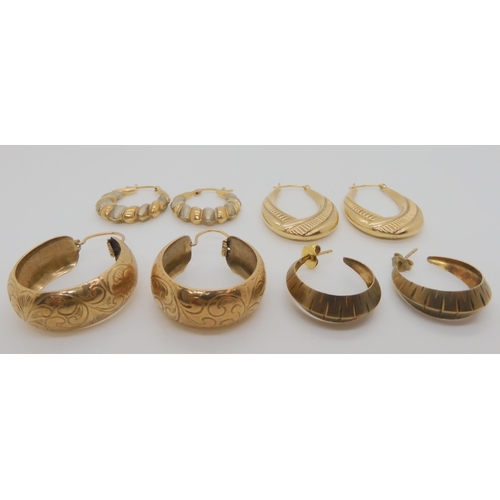 751 - Four pairs of 9ct gold creole and hoop earrings, weight together 14.8gms