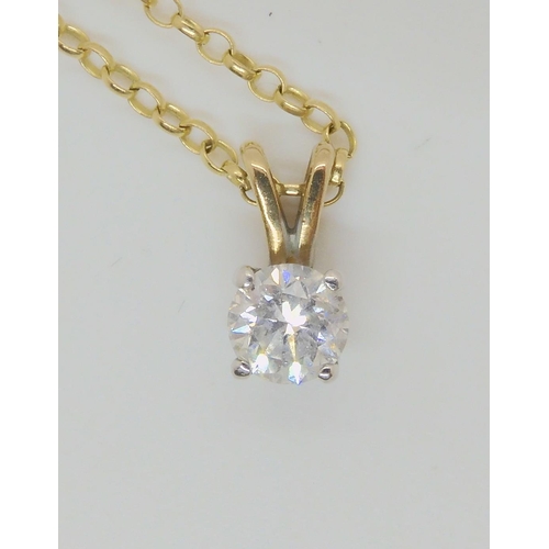 755 - A diamond solitaire pendant of estimated approx 0.80cts, mounted in yellow and white 9ct gold with a... 