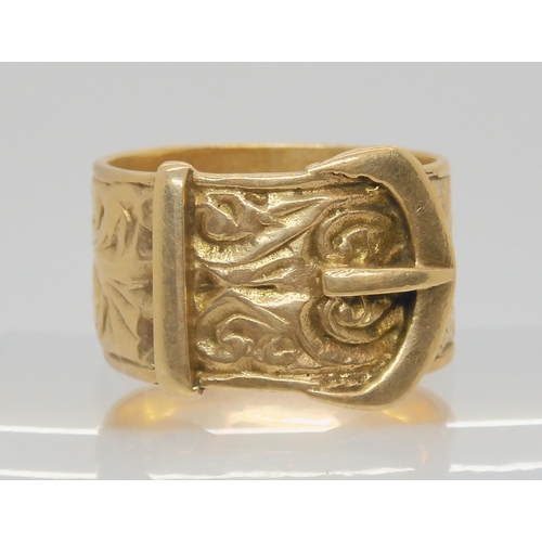 776 - A 9ct gold gents wide buckle ring, width of the band approx 1.3cm, finger size X, weight 10.8gms