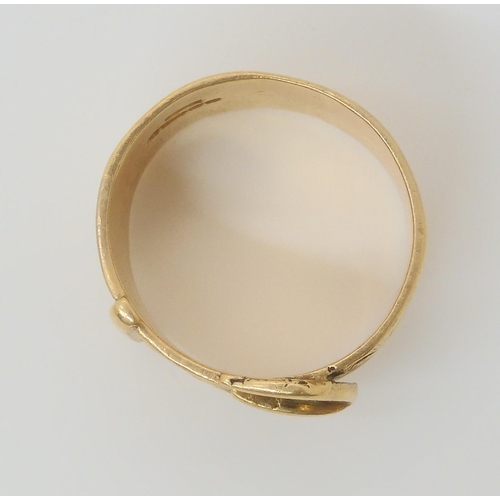 776 - A 9ct gold gents wide buckle ring, width of the band approx 1.3cm, finger size X, weight 10.8gms