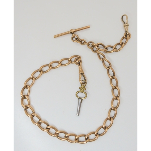 782 - A 9ct gold fob chain, hallmarked 9 .375 to every link, 'T' bar and one lobster claw clasp, weight (w... 