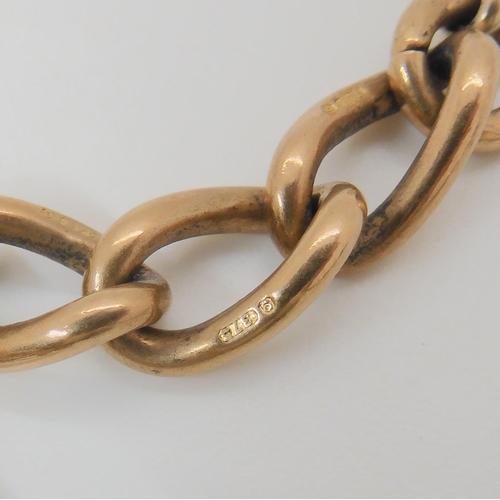 782 - A 9ct gold fob chain, hallmarked 9 .375 to every link, 'T' bar and one lobster claw clasp, weight (w... 