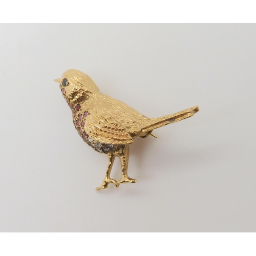 788 - A 9ct gold ruby and diamond 'Robin' brooch, makers mark TAD, with Sheffield import marks. dimensions... 