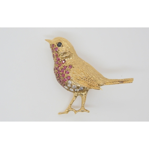 788 - A 9ct gold ruby and diamond 'Robin' brooch, makers mark TAD, with Sheffield import marks. dimensions... 