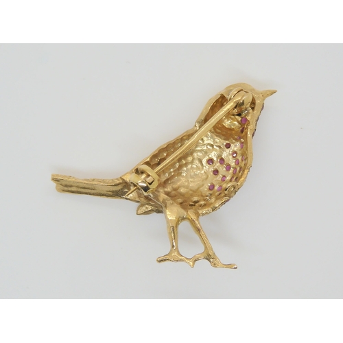 788 - A 9ct gold ruby and diamond 'Robin' brooch, makers mark TAD, with Sheffield import marks. dimensions... 