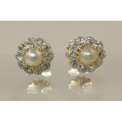 153 - Diamond and pearl flower ear studs