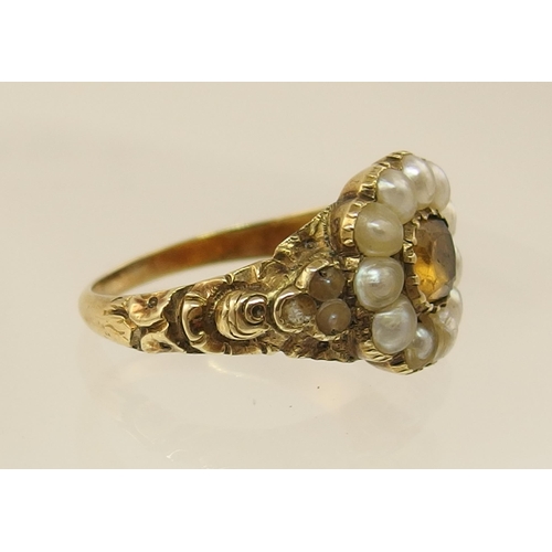 161 - A Victorian yellow gemstone and pearl ring