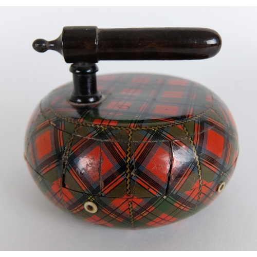 287 - A pair of Mauchline Tartan Ware thread holder curling stones