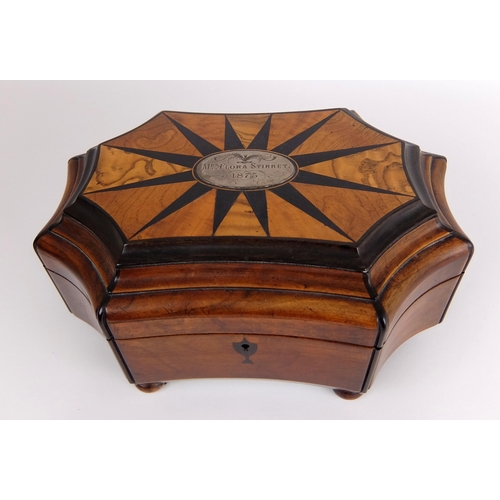 292 - A Victorian walnut hexagonal shaped tea caddy