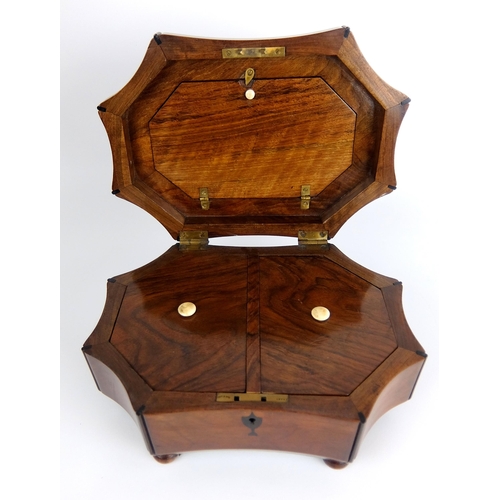 292 - A Victorian walnut hexagonal shaped tea caddy