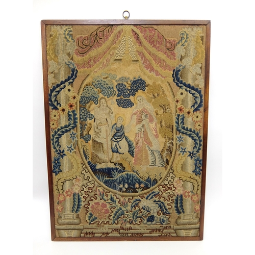 703 - An 18th Century silk and woolwork panel of The Holy Family