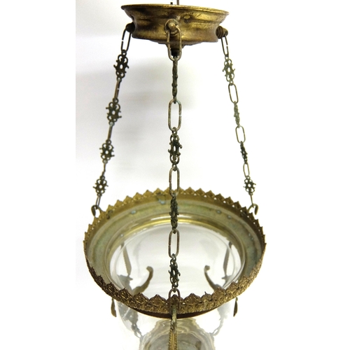 704 - A brass and glass hall lantern