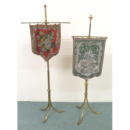 840 - A late Victorian brass adjustable pole screen