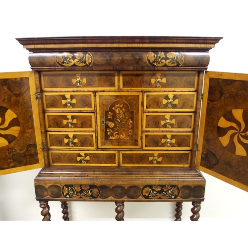 844 - An impressive 19th Century Dutch walnut oyster veneered floral marquetry and bone inlaid cabinet on ... 