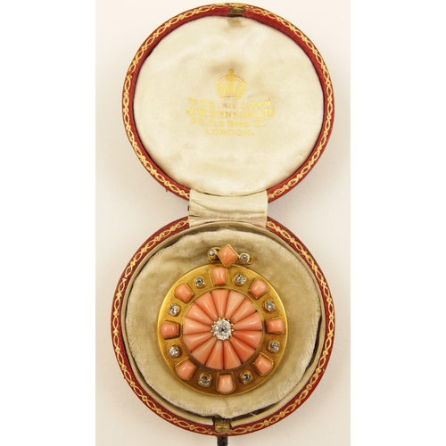 128 - A Victorian carved coral and diamond pendant