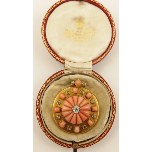 128 - A Victorian carved coral and diamond pendant