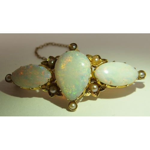 21 - An Edwardian 15ct opal and pearl brooch