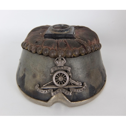 262 - A Military horse hoof pin cushion/inkwell