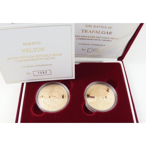 3 - A 2005 Royal Mint Nelson Trafalgar pair of gold proof five pound coins