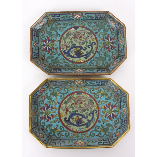 536 - A pair of Chinese cloisonne octagonal trays