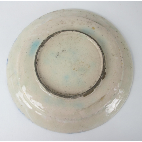 542C - A Persian moulded and painted blue ground circular dish